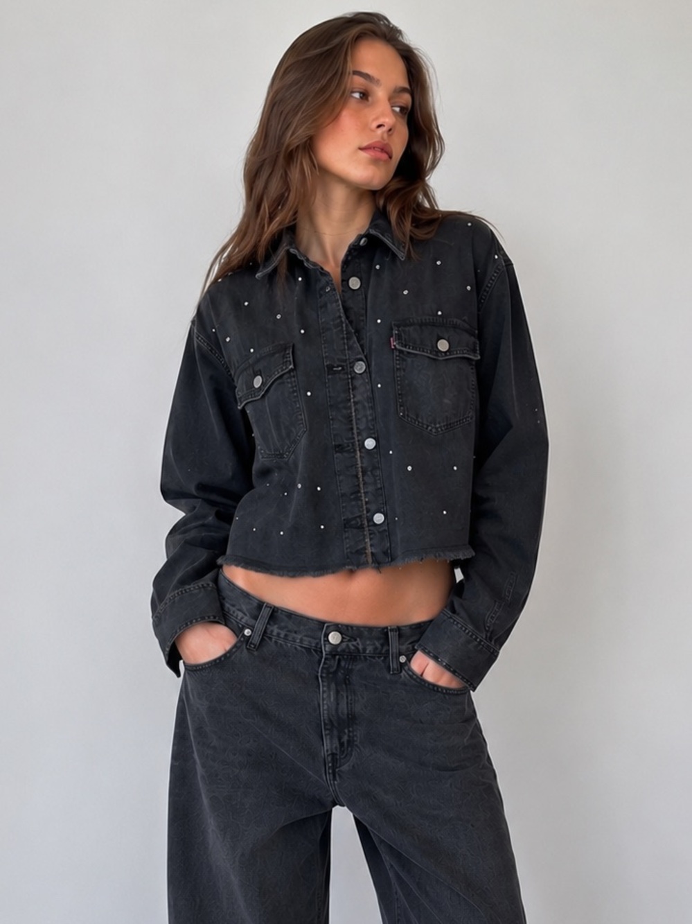 Levi’s Black Studded Denim Overshirt / Jacket – XL